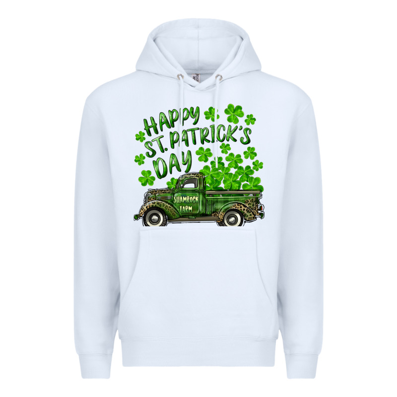 Happy St. Patrick's Day Shamrock Farm Truck Premium Hoodie by RanaPortraitStore | Teevron