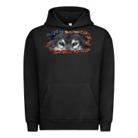 Pigment Black Wolf eyes american flag Urban Hoodie - RanaPortraitStore