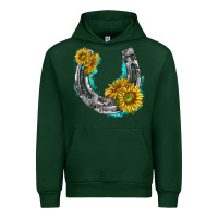 Forest Green horseshoe cowhide and sunflowers Urban Hoodie - texasbilliewilder