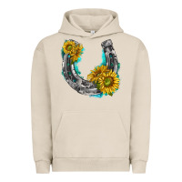 Pigment French Oak horseshoe cowhide and sunflowers Urban Hoodie - texasbilliewilder