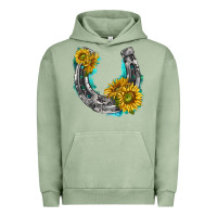 Pigment Oil Green horseshoe cowhide and sunflowers Urban Hoodie - texasbilliewilder