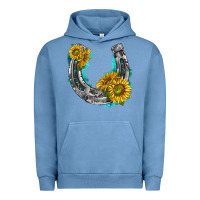 Pigment Pebble Blue horseshoe cowhide and sunflowers Urban Hoodie - texasbilliewilder