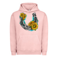 Pigment Salmon horseshoe cowhide and sunflowers Urban Hoodie - texasbilliewilder