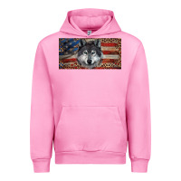 Fuchsia Pink Wolf with american flag and leopard Urban Hoodie - RanaPortraitStore