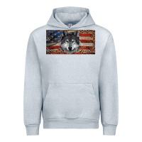Heather Grey Wolf with american flag and leopard Urban Hoodie - RanaPortraitStore