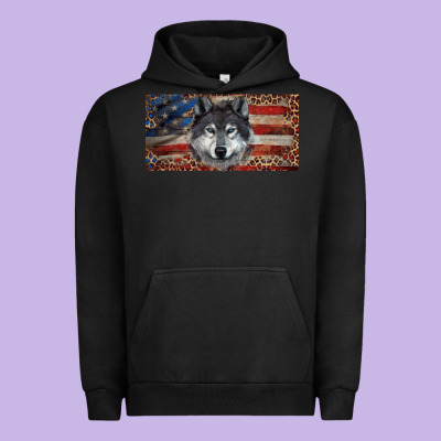 Urban Hoodie Wolf with american flag and leopard
