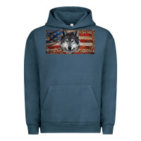 Pigment Midnight Navy Wolf with american flag and leopard Urban Hoodie - RanaPortraitStore