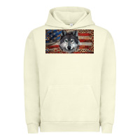Pigment Pistachio Wolf with american flag and leopard Urban Hoodie - RanaPortraitStore