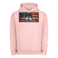 Pigment Salmon Wolf with american flag and leopard Urban Hoodie - RanaPortraitStore