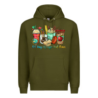 Army Green 100 days of coffee and chaos coffee cups Premium Hoodie - Zillion Design Studio