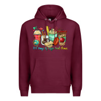 Burgundy 100 days of coffee and chaos coffee cups Premium Hoodie - Zillion Design Studio