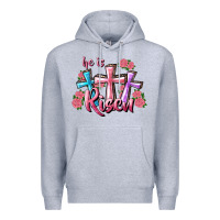 Heather Grey He Is Risen Cross Premium Hoodie - RanaPortraitStore