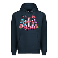 Navy He Is Risen Cross Premium Hoodie - RanaPortraitStore