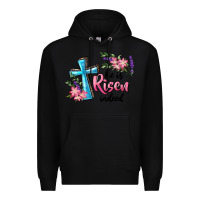 Black He Is Risen Indeed Cross And Flowers Premium Hoodie - RanaPortraitStore