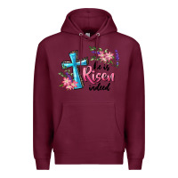 Burgundy He Is Risen Indeed Cross And Flowers Premium Hoodie - RanaPortraitStore