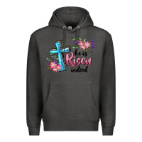 Charcoal Heather He Is Risen Indeed Cross And Flowers Premium Hoodie - RanaPortraitStore
