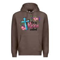 Coffee He Is Risen Indeed Cross And Flowers Premium Hoodie - RanaPortraitStore