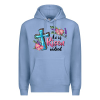 Colony Blue He Is Risen Indeed Cross And Flowers Premium Hoodie - RanaPortraitStore
