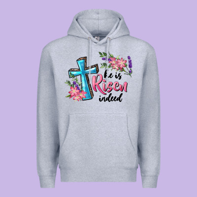 He Is Risen Indeed Cross And Flowers Premium Hoodie Designed By Ranaportraitstore