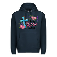 Navy He Is Risen Indeed Cross And Flowers Premium Hoodie - RanaPortraitStore