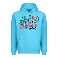 Ocean Blue He Is Risen Indeed Cross And Flowers Premium Hoodie - RanaPortraitStore