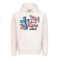 Pale Pink He Is Risen Indeed Cross And Flowers Premium Hoodie - RanaPortraitStore