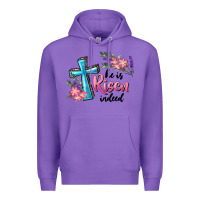 Purple He Is Risen Indeed Cross And Flowers Premium Hoodie - RanaPortraitStore