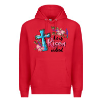 Red He Is Risen Indeed Cross And Flowers Premium Hoodie - RanaPortraitStore