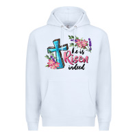 White He Is Risen Indeed Cross And Flowers Premium Hoodie - RanaPortraitStore