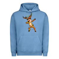 Pigment Pebble Blue dabbing deer Urban Hoodie - Zillion Design Studio