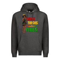 Charcoal Heather thick thighs juneteenth vibes with afro black woma Premium Hoodie - texasbilliewilder