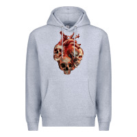 Heather Grey Heart Skulls Premium Hoodie - RanaPortraitStore