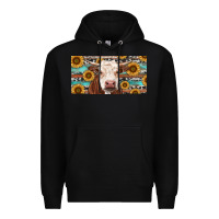 Black Heifer With Sunflower And Serape Premium Hoodie - RanaPortraitStore