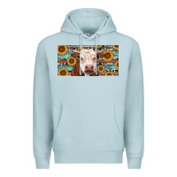 Blue Mist Heifer With Sunflower And Serape Premium Hoodie - RanaPortraitStore