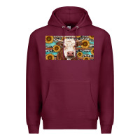Burgundy Heifer With Sunflower And Serape Premium Hoodie - RanaPortraitStore