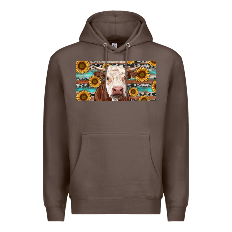 Heifer With Sunflower And Serape Premium Hoodie by RanaPortraitStore | Teevron