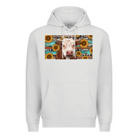 Dove Grey Heifer With Sunflower And Serape Premium Hoodie - RanaPortraitStore