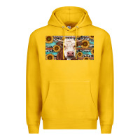 Lemon Heifer With Sunflower And Serape Premium Hoodie - RanaPortraitStore