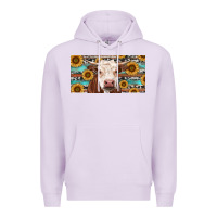 Lilac Heifer With Sunflower And Serape Premium Hoodie - RanaPortraitStore