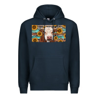 Navy Heifer With Sunflower And Serape Premium Hoodie - RanaPortraitStore