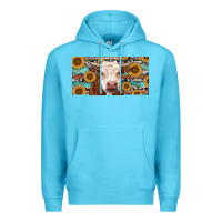 Ocean Blue Heifer With Sunflower And Serape Premium Hoodie - RanaPortraitStore
