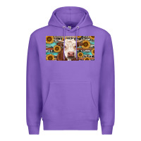Purple Heifer With Sunflower And Serape Premium Hoodie - RanaPortraitStore