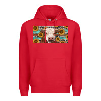 Red Heifer With Sunflower And Serape Premium Hoodie - RanaPortraitStore