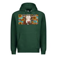 Sports Green Heifer With Sunflower And Serape Premium Hoodie - RanaPortraitStore