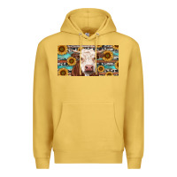 Antique Gold Heifer With Sunflower And Serape Premium Hoodie - RanaPortraitStore