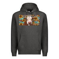 Charcoal Heather Heifer With Sunflower And Serape Premium Hoodie - RanaPortraitStore