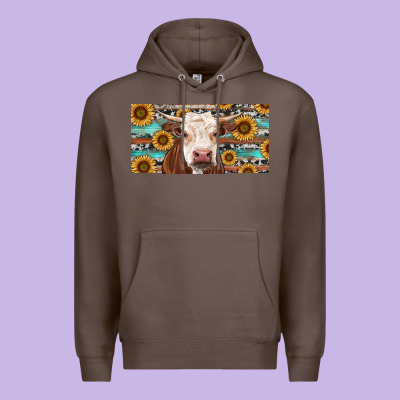 Heifer With Sunflower And Serape Premium Hoodie Designed By Ranaportraitstore