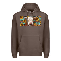 Coffee Heifer With Sunflower And Serape Premium Hoodie - RanaPortraitStore