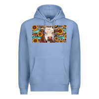 Colony Blue Heifer With Sunflower And Serape Premium Hoodie - RanaPortraitStore