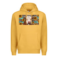Mustard Heifer With Sunflower And Serape Premium Hoodie - RanaPortraitStore